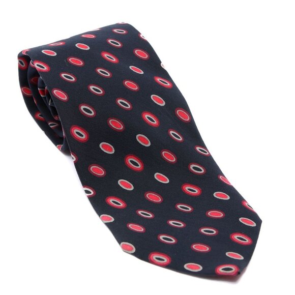 Vintage Harry Rosen 100% Silk Neck Tie Italy Dots Circles Navy Red White - Picture 1 of 5